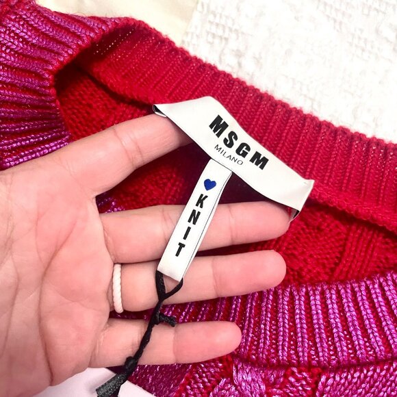 NWT MSGM Metallic Cable Knit Sweater Red Fuchsia Women’s Size M Italy - Picture 3 of 8